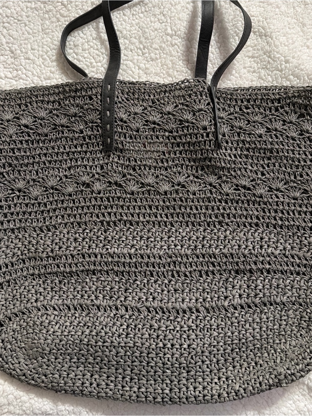 Merona Gray Crochet Tote with Black Strap Handles